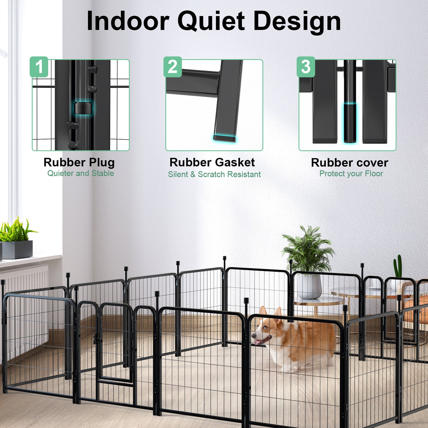 Dog Playpen Indoor 24 inch 16 Panels Metal Dog Pen Pet Dog Fence Outdoor Exercise Pen with Doors,Pet Puppy Playpen for RV Camping Yard, Black