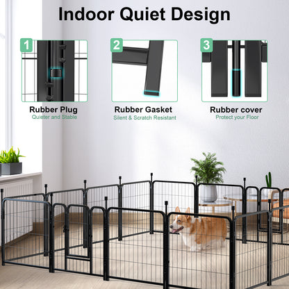 Dog Playpen Indoor 24 inch 16 Panels Metal Dog Pen Pet Dog Fence Outdoor Exercise Pen with Doors,Pet Puppy Playpen for RV Camping Yard, Black