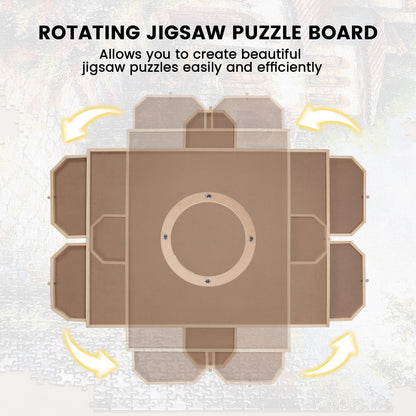 Rotating Puzzle Board With Drawer Cover, 34x26 Inch Wooden Puzzle Table,Portable Puzzle Tables for Adults and Kids