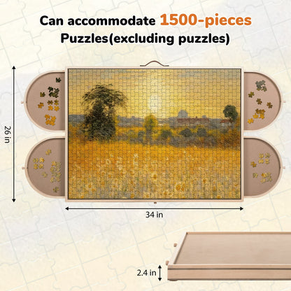 Crtynell 1500 Piece Puzzle Board With Drawers And Cover, 34" X 26" Wooden Rotating Jigsaw Puzzle Table, Spinning Puzzle Boards For Adults