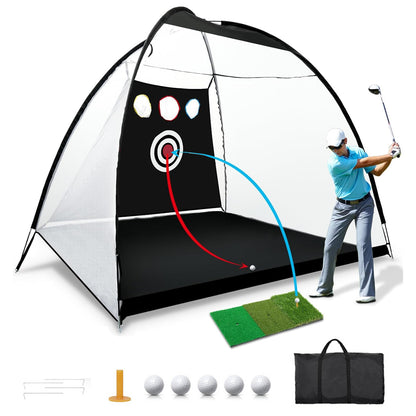 Golf Net, 10x7ft Durable Golf Practice Net for Backyard Driving & Garage - All-in-1 Golf Hitting Net with Golf Mat, Golf Balls, Golf Tee, and Carry Bag for Training