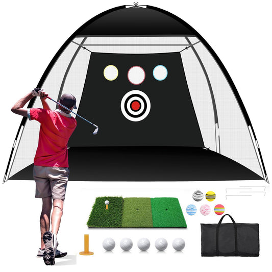 Golf Net, 10x7ft Durable Golf Practice Net for Backyard Driving & Garage - All-in-1 Golf Hitting Net with Golf Mat, Golf Balls, Golf Tee, and Carry Bag for Training