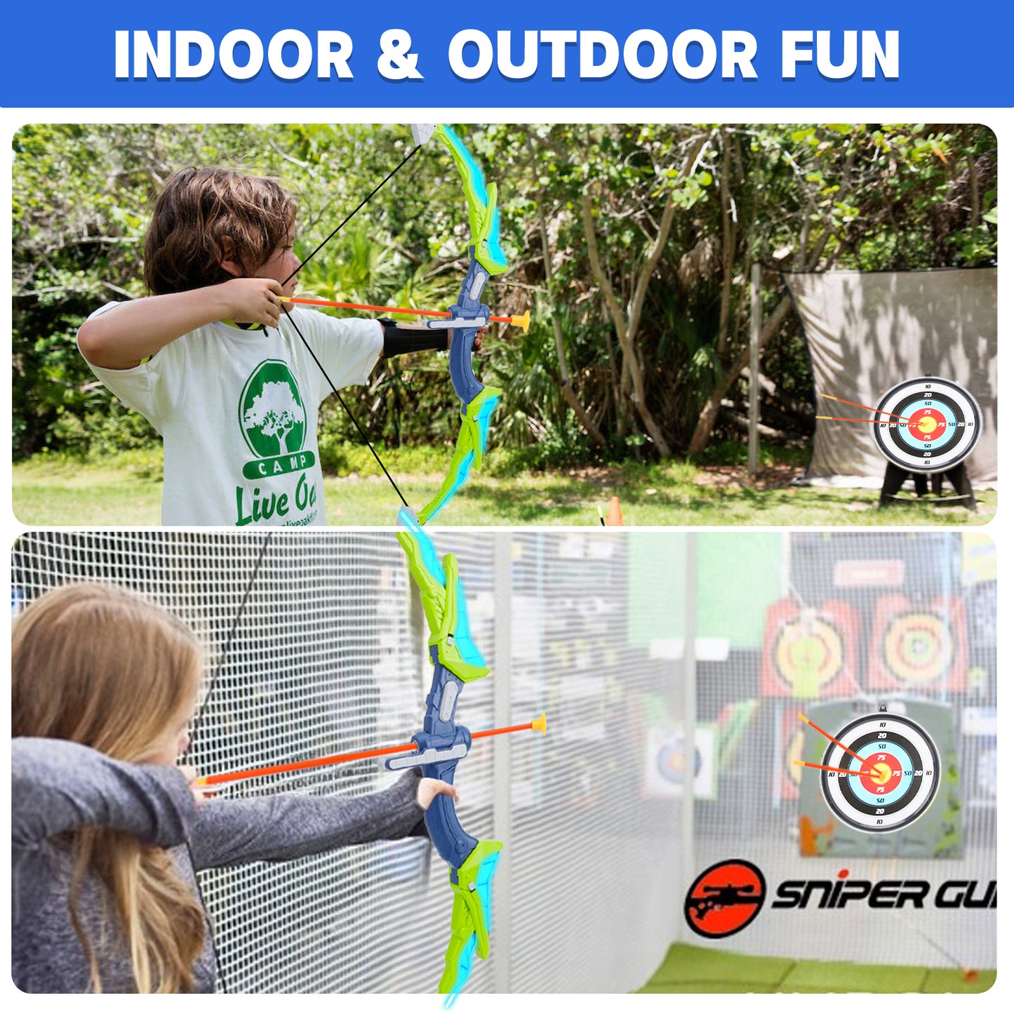 2 Pack Bow and Arrow Toy Set for Kids Boys Girs with Target&Quiver, Archery Targets Outdoor Toys for Toddlers 3+