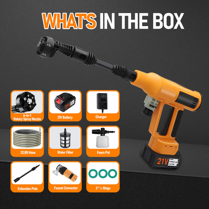 Cordless Pressure Washer, 1000PSI Cordless Power Washer with 33FT Water Hose & Brushless Motor, 4.0Ah Battery & Charger, 6-in-1 Nozzle, 4 Gears Pressure Touch Screen, Powerwasher for Cars/Yard