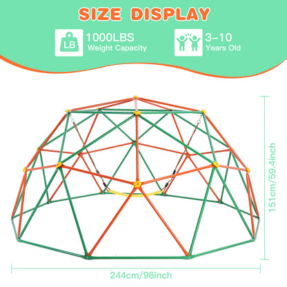 10FT Jungle Gym, Climbing Dome with Hammock & Swing, Outdoor Play for Kids 3-12,Backyard Toy