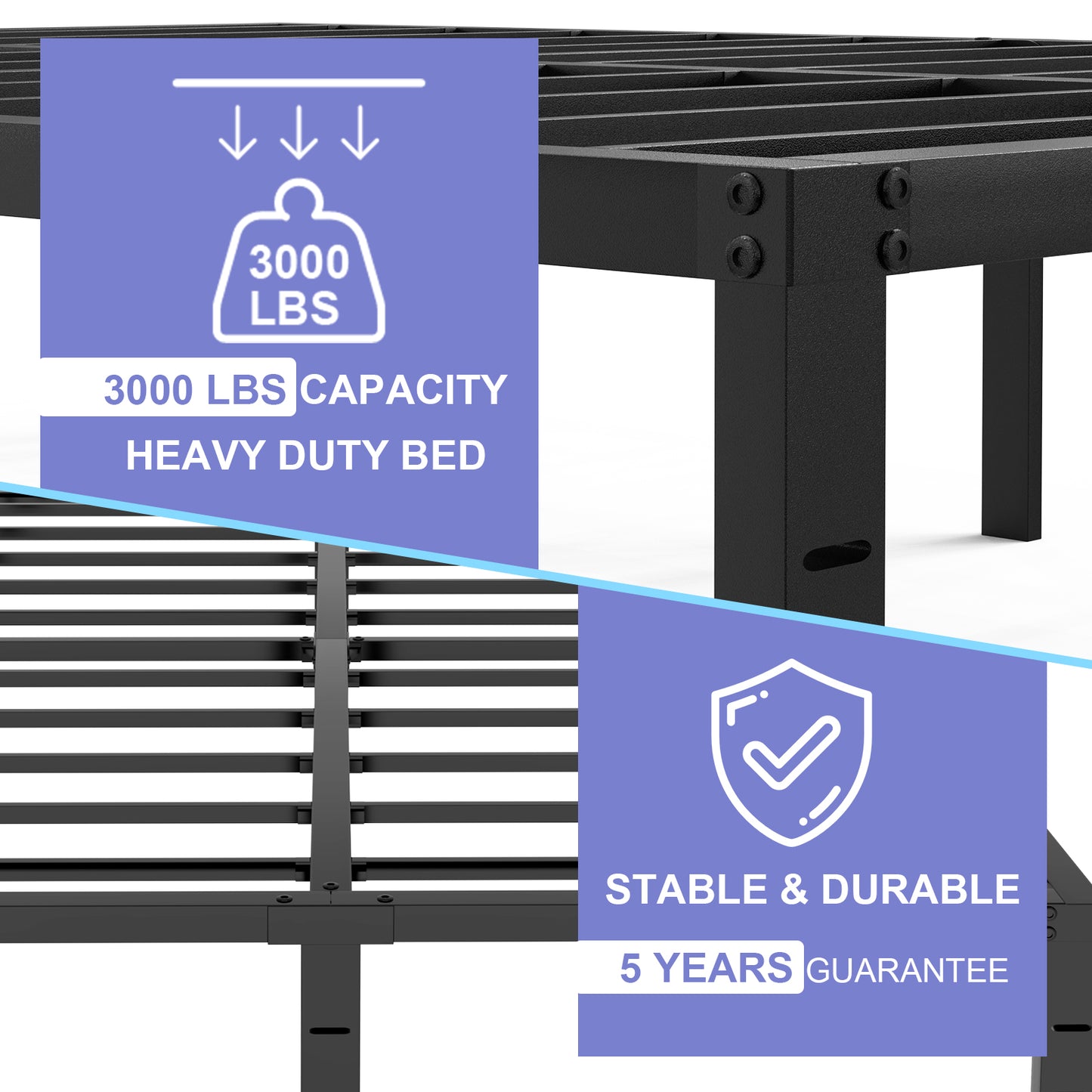 LAFGUR Queen Bed Frame - Sturdy Platform Bed Frame Metal Bed Frame No Box Spring Needed Heavy Duty Queen Size Bed Frame Easy Assembly Strong Bearing Capacity, Under Bed Storage