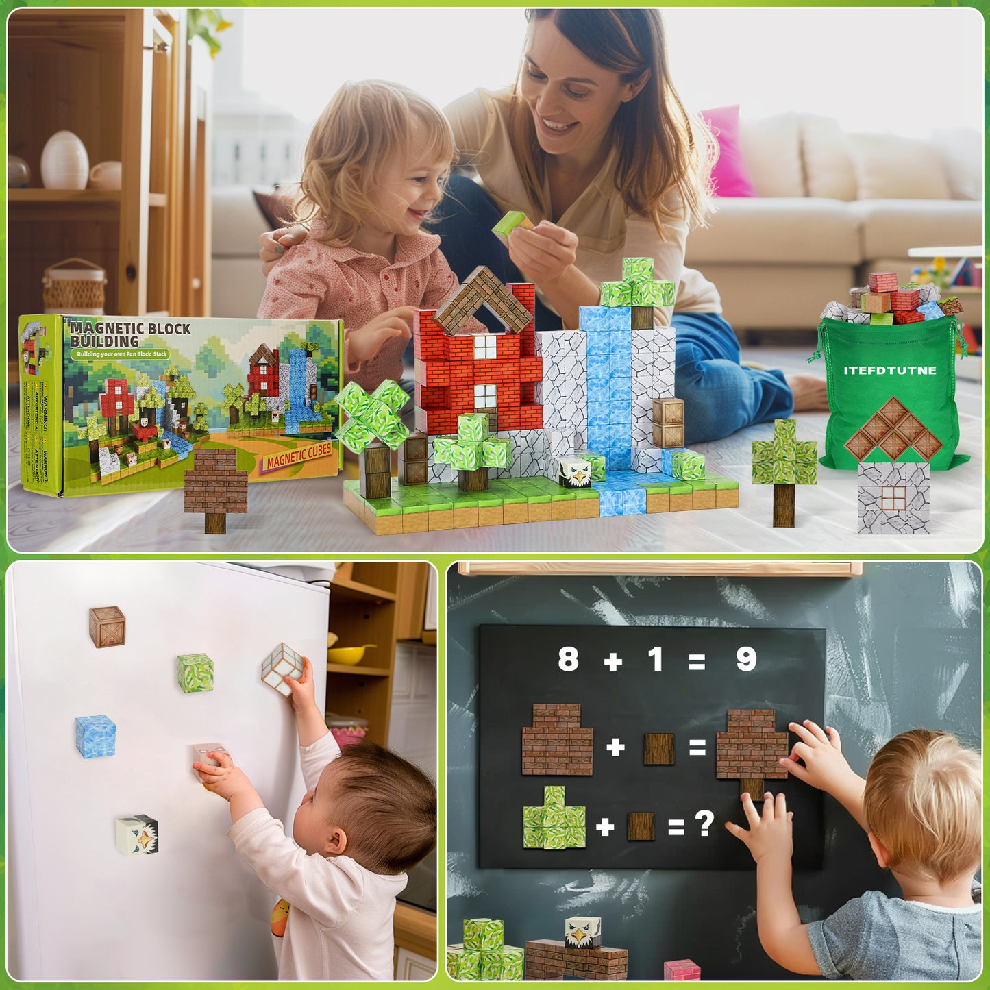 48PCS Magnetic Blocks-Build Mine Magnet World Forest Set for Boys & Girls Age 3-5 6-8, Sensory Toys for Toddlers Gifts for 3+ Years Old Girls Boys