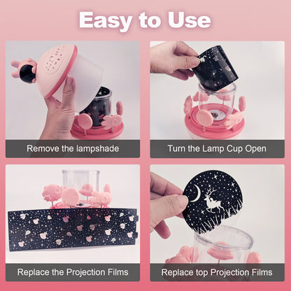 DOMQGA Night Light Projector,12 Films Soothing Sound Remote 360° Baby Night Light Projector,Birthday Christmas Gifts Kids Toys,Pink