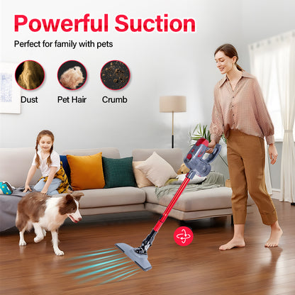 Cordless Vacuum Cleaner, Stretchable 9 In 1 Stick Vacuum with Mite Removal Brush, 15KPA Powerful Suction Vacuum with 2200mAh Detachable Battery & Wall Hanging Holder