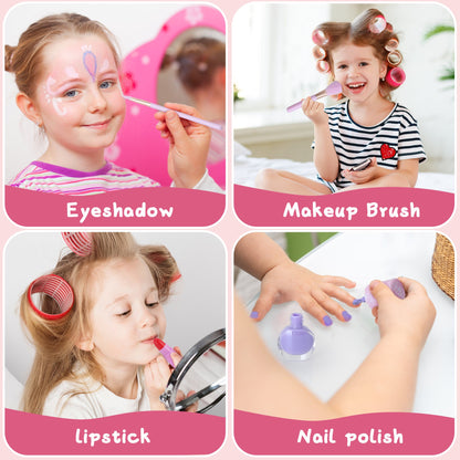 Washable Children Makeup Set for Little Girls Birthday Christmas Gift Toy Makeup Toys for 4 5 6 7 8 9 10 Years Old Girls (15 Pcs)