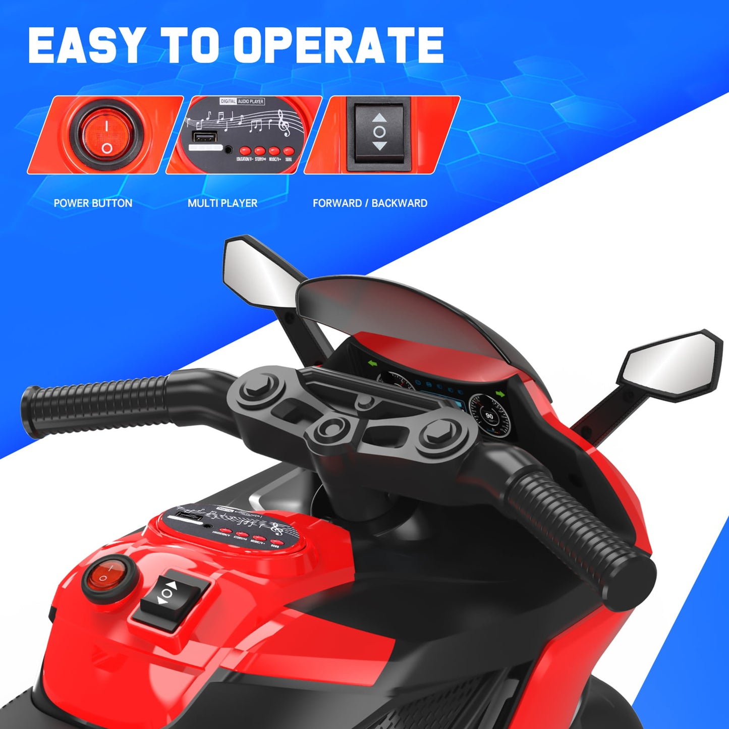 12V Motorcycle for Kids, Electric Motorcycle with 3 Wheels&Music ,Ride on Toys for Boy Girl