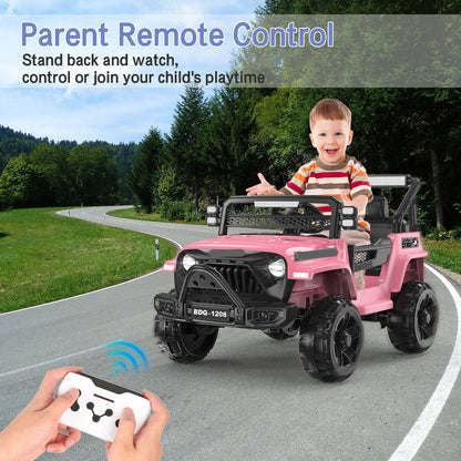 KALNUR 12V Ride on Toy Truck with Parent Remote Control, Kids Electric Car with Music and LED Lights,Pink