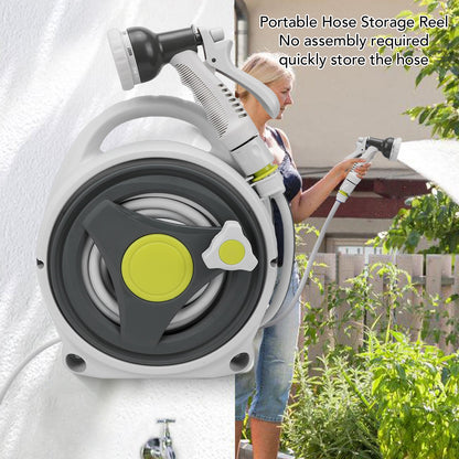Mini Retractable Garden Hose Reel, Portable Simple Home 45+5 FT Hose Reel with 7 Adjustable Patterns Spray Nozzle&Standard Connector, Watering Hose Reel for Gardens Yards and lawns