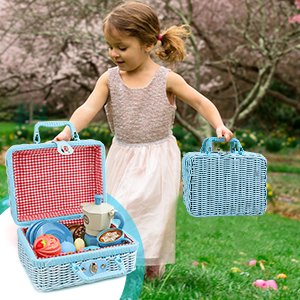 30pcs Tea Party Set, Gift For Girls Princess Tea Party Set Kitchen Pretend Toys With Teapot, Cups, Plates And Carrying Case. Cake, Food For 3+Girls,Blue