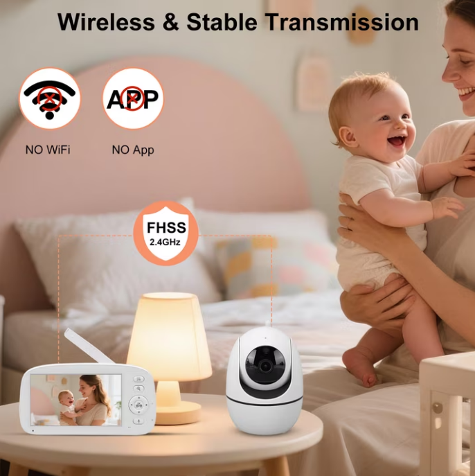 Baby Monitor No WiFi Upgrade with Camera and Audio 5 Inch LCD Screen 720P with 360° Pan Tilt 2X Zoom Night Vision 35hrs Standby Time for Multi Room Monitoring