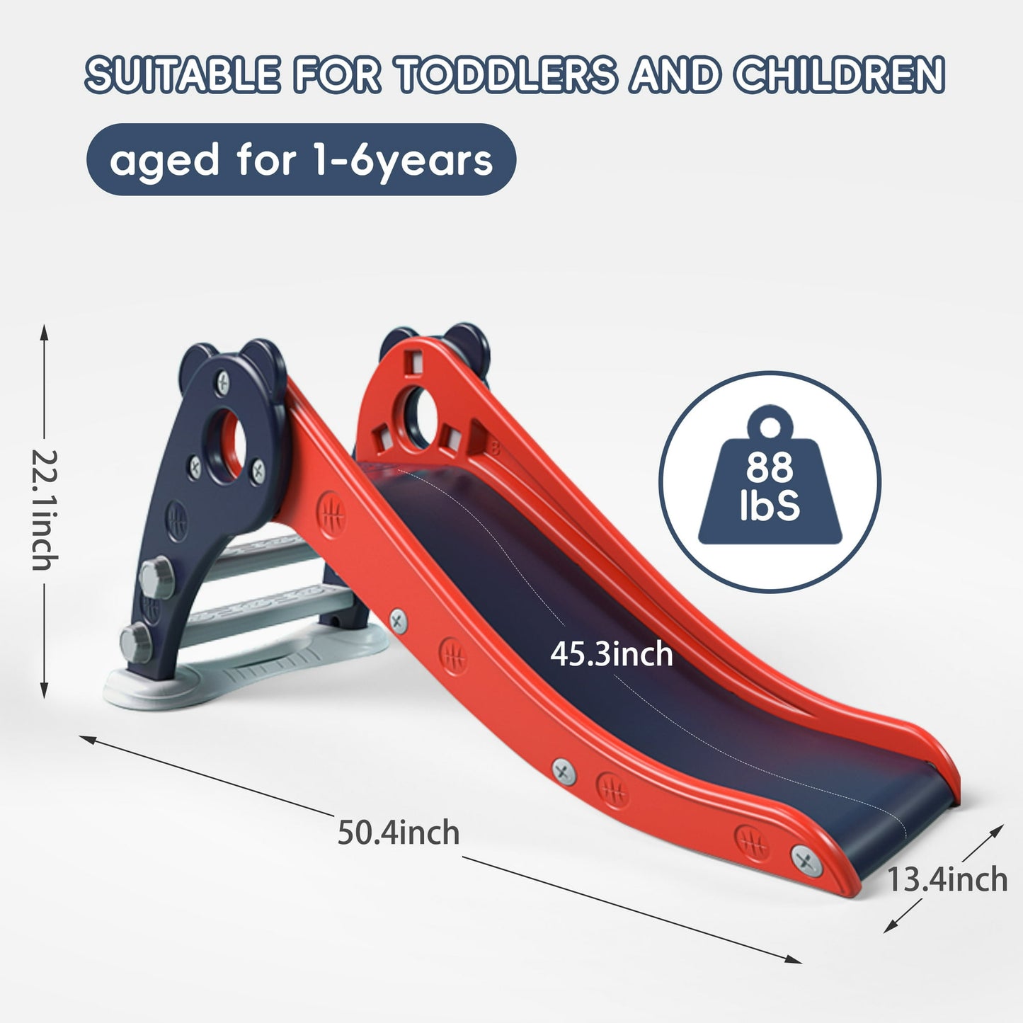 Crtynell 2024 Kids Slide for Toddlers Age 1-3 Indoor Baby Plastic climbing toys children's playground(Red+blue)