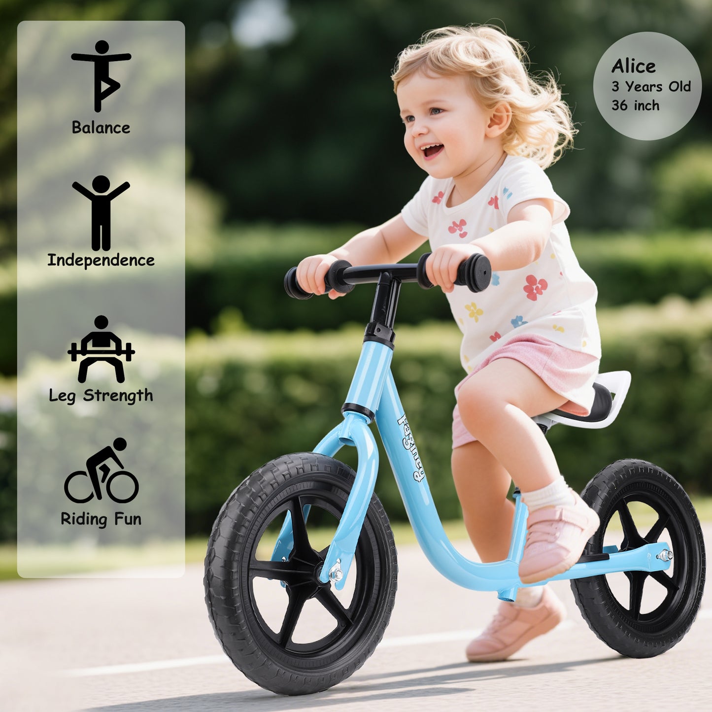 12-Inch Balance Bike No Pedal Lightweight Bike for Boys Girls 1.5 to 4 Years Old, Toddler Bike with Adjustable Seat, Carry Handle