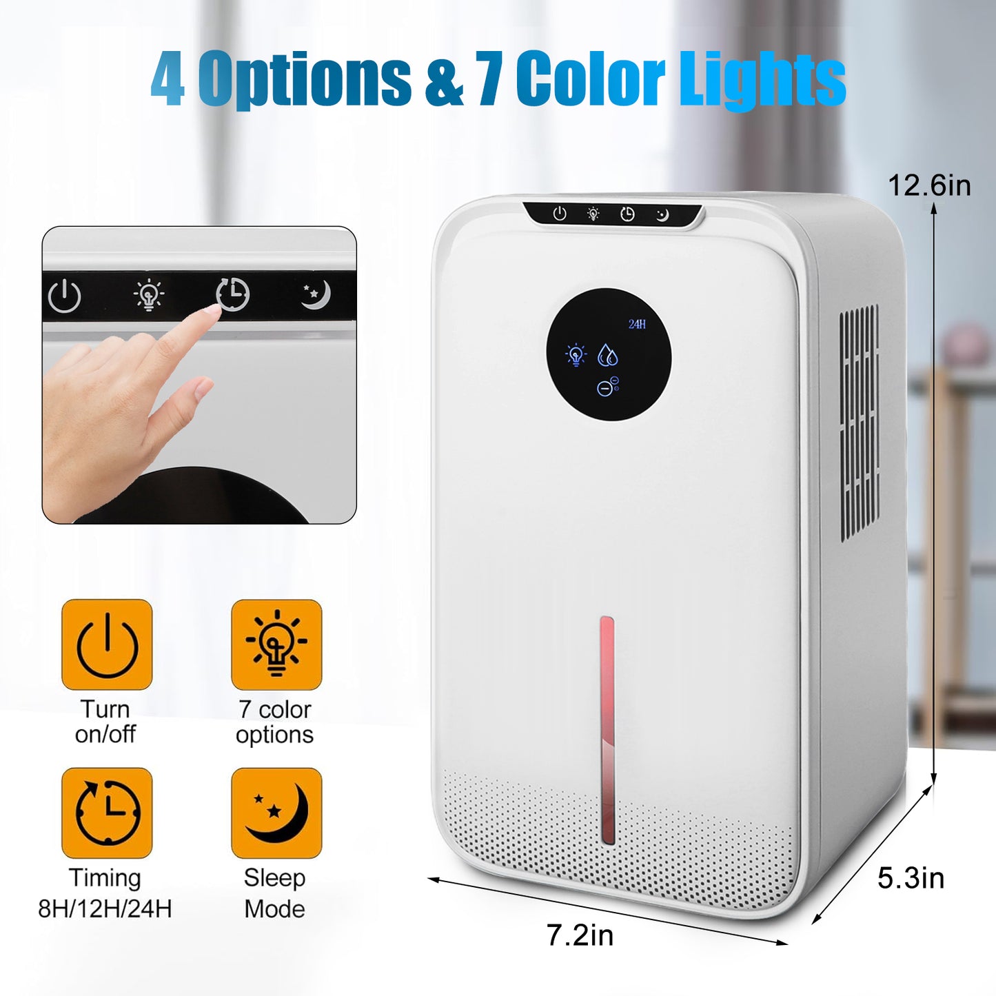 800 Sq.Ft Dehumidifier with Colorful Night Light & Drain Hose,0.66 Gallon Water Tank,2 Modes,24H Timer,Portable Dehumidifier for Basement/Bathroom/Laundry Room