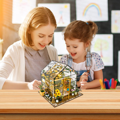 Crtynell Diy Miniature Dollhouse Kit, Green House With Furniture And Led Lights, Wooden Dollhouse Kit, Best Birthday And Christmas Gifts For Women And Girls (Cathy'S Flower House)