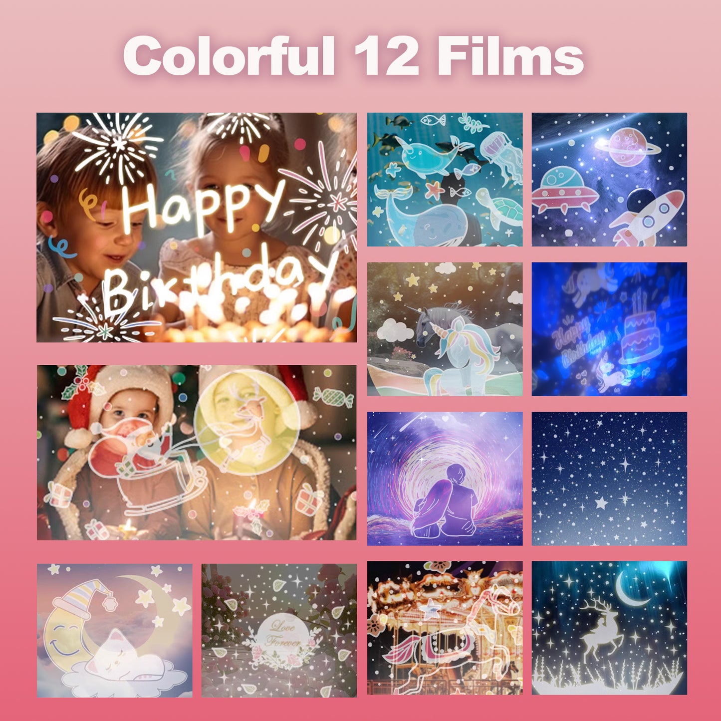 DOMQGA Night Light Projector,12 Films Soothing Sound Remote 360° Baby Night Light Projector,Birthday Christmas Gifts Kids Toys,Pink