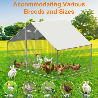 LAFGUR Chicken Run Coop , Large Metal Chicken Coop Spire Shaped, Walk-in Hen Cage, Outdoor Poultry Cage with Waterproof Cover and Wire Mesh for Backyard,Yard Outdoor