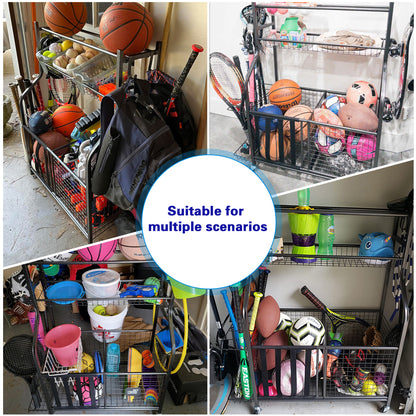 Garage Storage System, Garage Organizer with Baskets and Hooks, Sports Equipment Organizer for Sports Gear/Toys