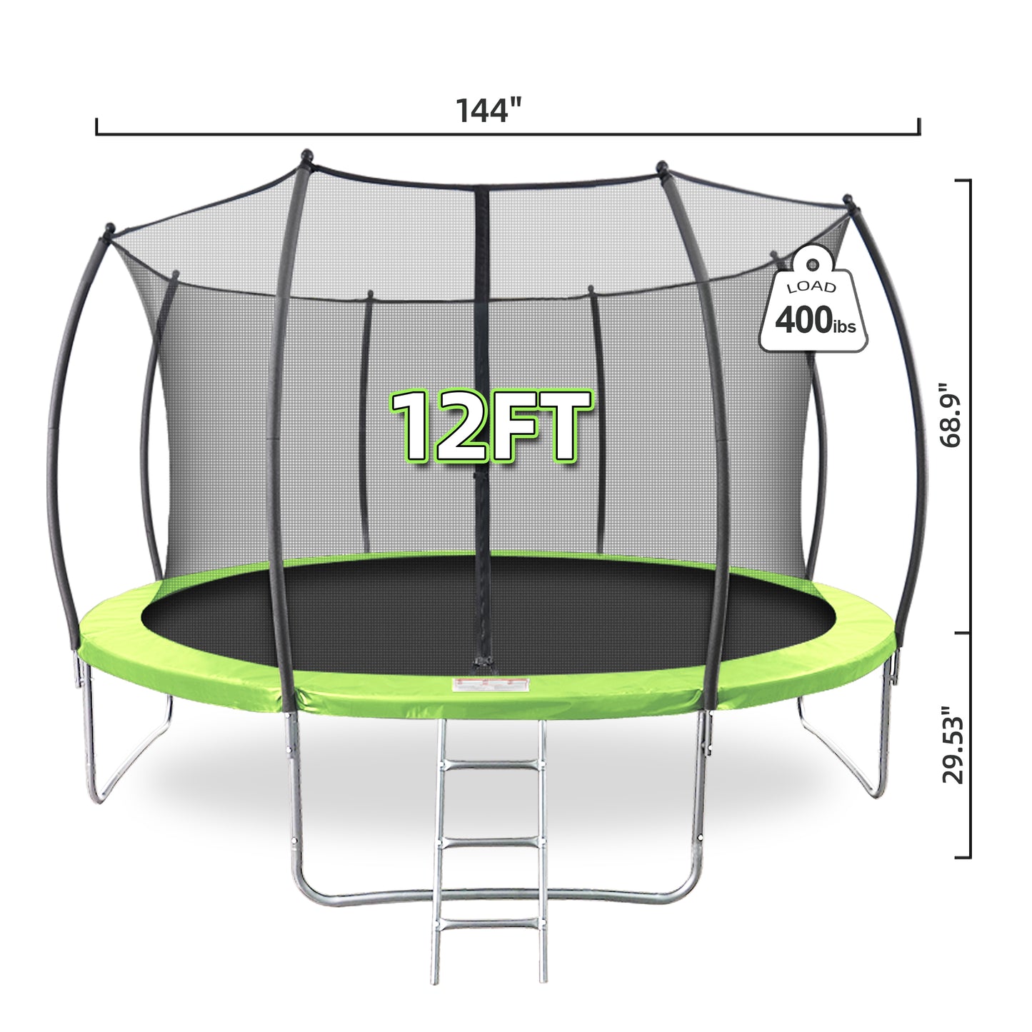 12FT Trampoline High-Durability Backyard Trampoline with Enclosure Net and Ladder, Perfect for Kids and Adults, 1000lbs Weight capacity