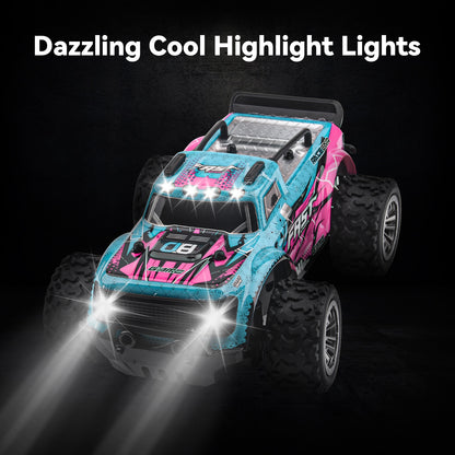 DOMQGA Remote Control Car for Boys Girls,1:20 Off Road RC Car with Cool Lights,2.4 GHz RC Monster Truck All Terrains Electric Toy Car with 2 Rechargeable Batteries