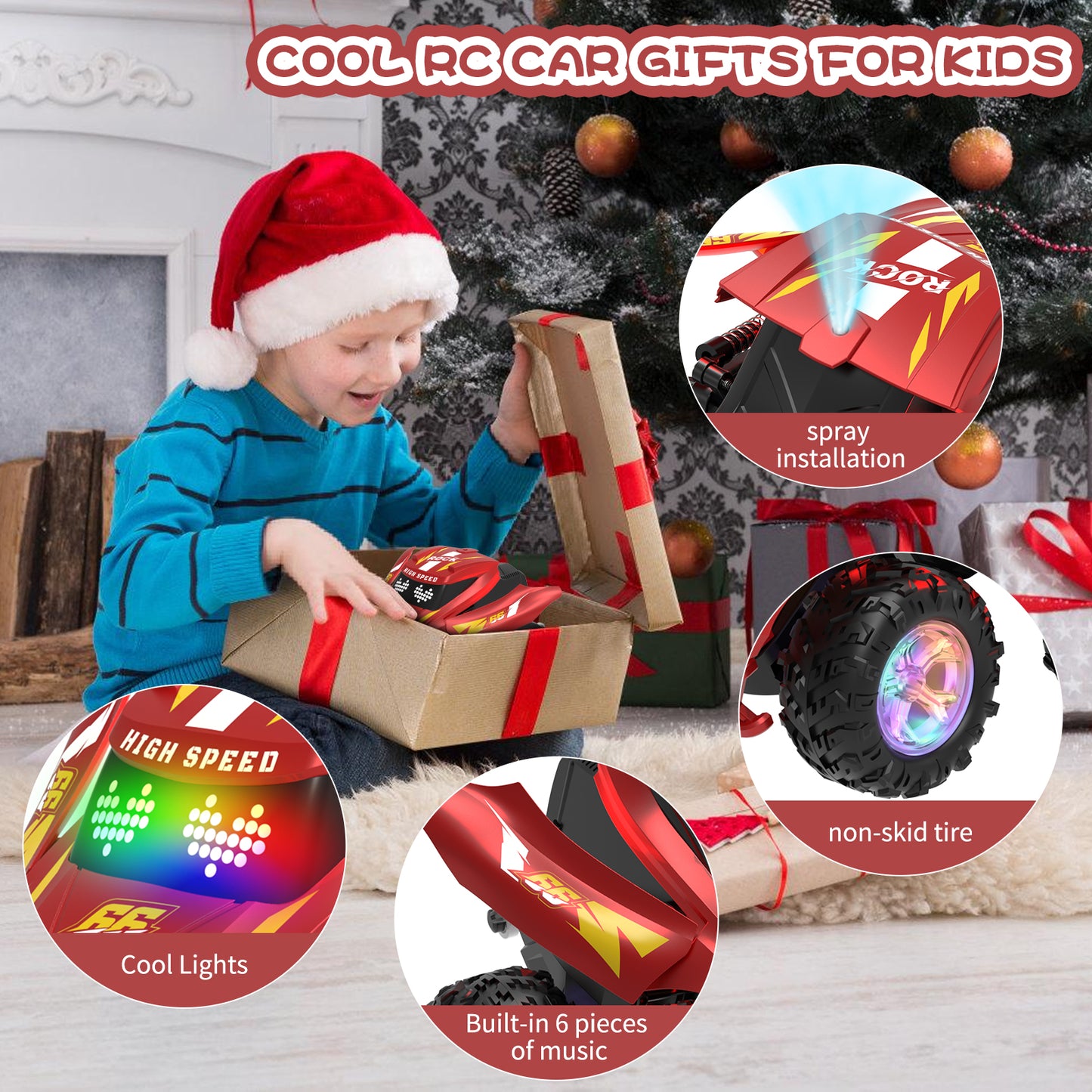 Loewten Remote Control Car,RC Stunt Cars Dancing Car with Spray and Colorful Light for Kids Christmas Birthday Gift,Red