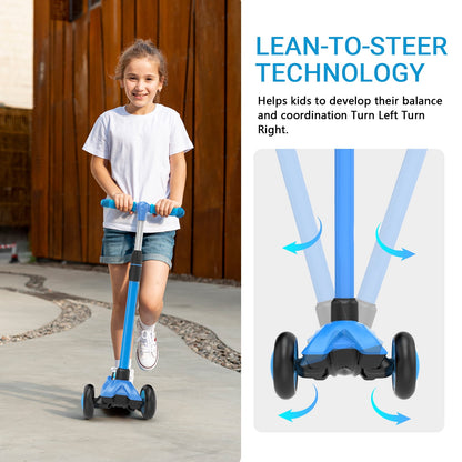 SPPTTY Kick Scooter with 3 LED Lighted Wheels and 3 Adjustable Height Handlebars ,Folding Kids Scooter with Lean-to-Steer & Widen Anti-Slip Deck for Boys/Girls Ages 2-12