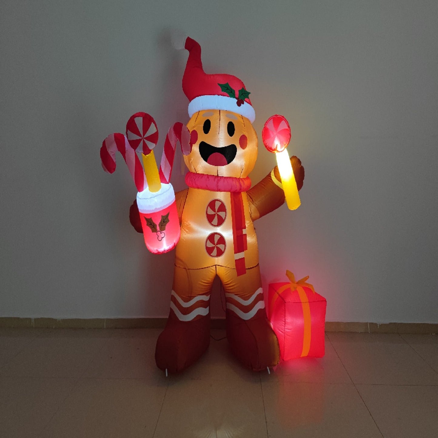 8 FT Christmas Inflatable Gingerbread Man in Lollipop Outdoor Decorations with 5 LED Lights Holiday Yard Decoration Christmas Blow Up Decor Large Sets for Garden Lawn Xmas Party