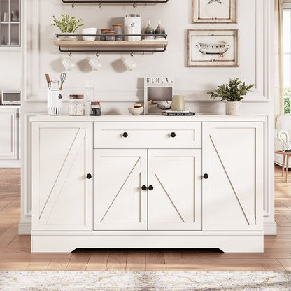 LAFGUR 54" Kitchen Storage Cabinet,Farmhouse Buffet Sideboard with Pull-Out Shelves & Drawer,White