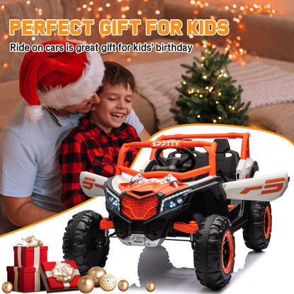 24V Ride on Toys with Remote Control,4WD Ride on Car for Kids, Electric UTV with PU Leather 2 Seater,3-8Years