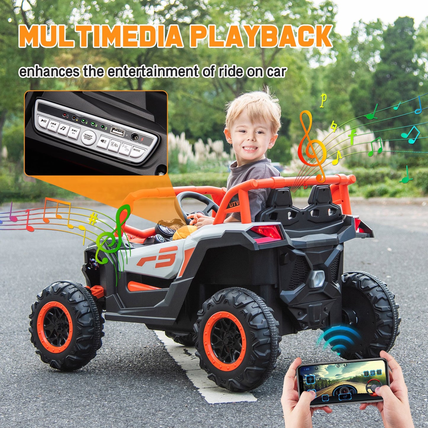 24V Ride on Toys with Remote Control,4WD Ride on Car for Kids, Electric UTV with PU Leather 2 Seater,3-8Years