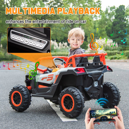 24V Ride on Toys with Remote Control,4WD Ride on Car for Kids, Electric UTV with PU Leather 2 Seater,3-8Years