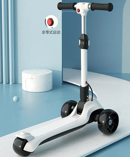 Foldable Electric Scooter for Kids Ages 4+, Thumb Throttle, Flash Deck & 3 Extra Wide Light Up Big Wheels, 3 Heights Adjustable, 5 MPH Safe Speed, Super Lightweight Kick Scooter for Kids