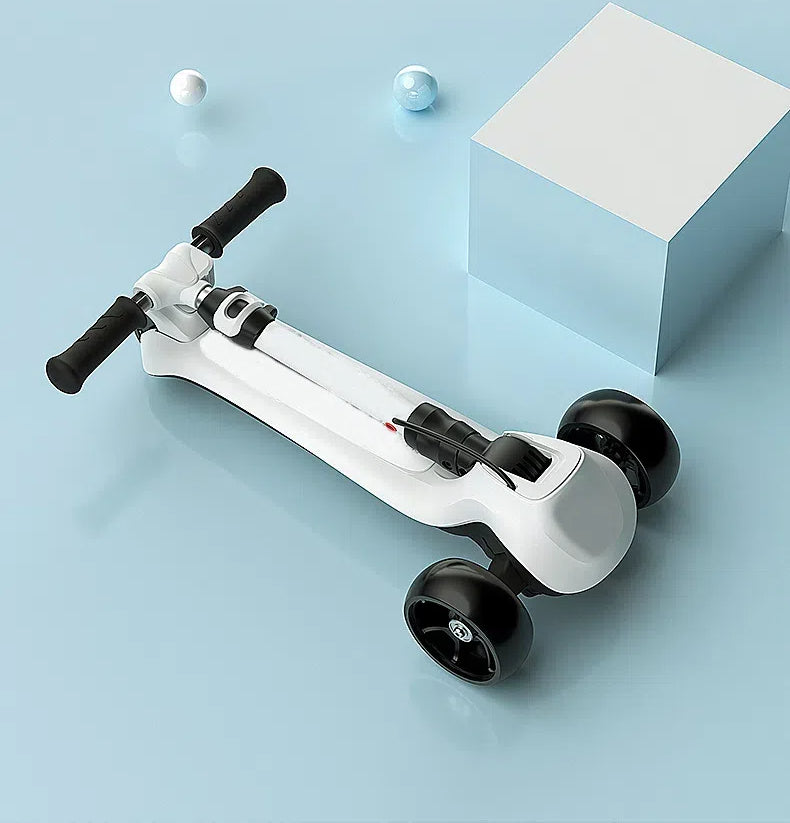 Foldable Electric Scooter for Kids Ages 4+, Thumb Throttle, Flash Deck & 3 Extra Wide Light Up Big Wheels, 3 Heights Adjustable, 5 MPH Safe Speed, Super Lightweight Kick Scooter for Kids