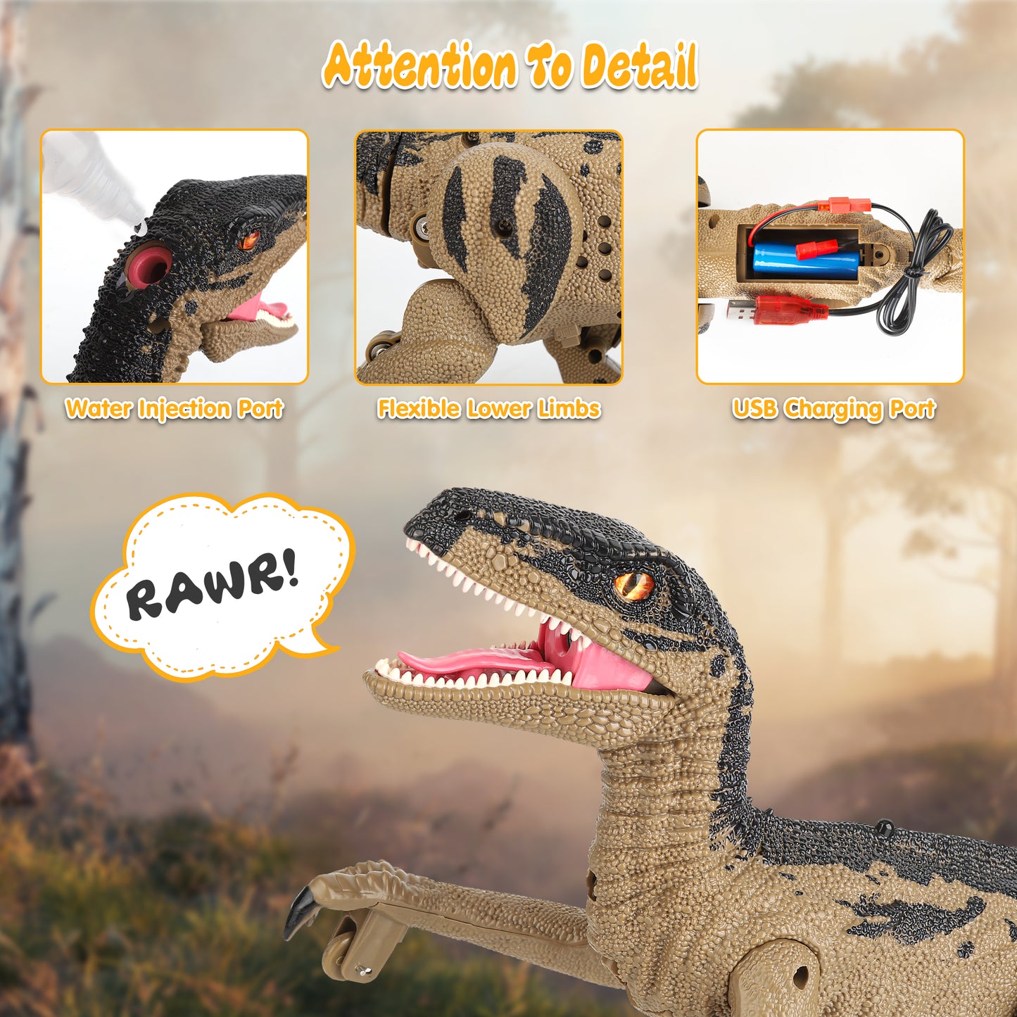 Remote Control Dinosaur, Realistic Dinosaur Toys for Kids 3-6, Rechargeable Walking Robot Dinosaur Jurassic Toys, 2.4GHZ RC Dinosaur Toys with Sound & Spray for Christmas Boys Girls 3+