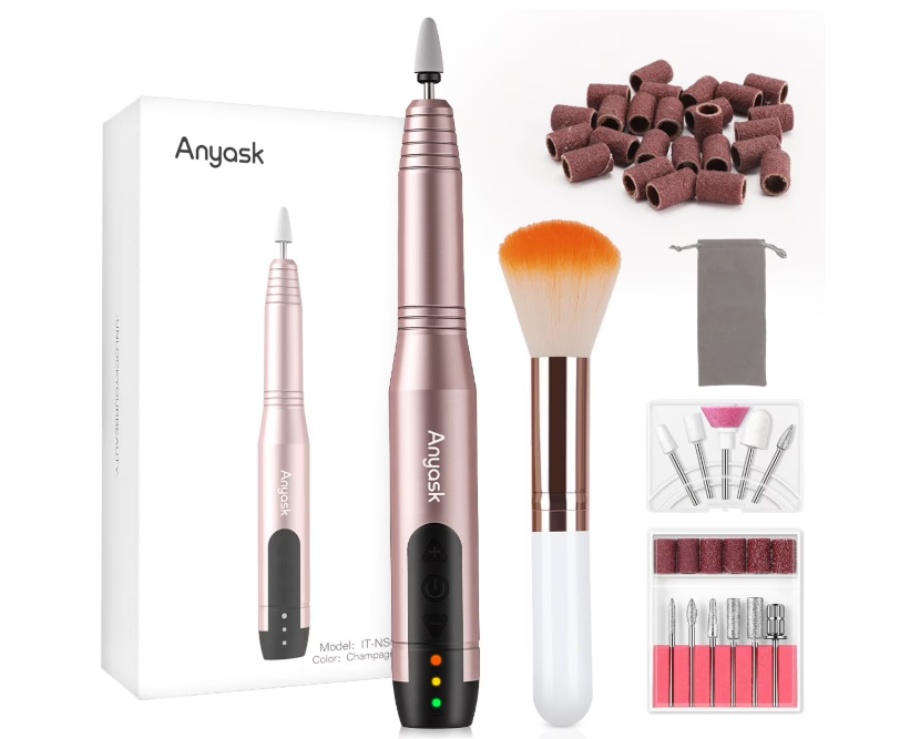 Portable Electric Nail File with 11 Nail Drill,Manicure Pedicure Polishing Tools for Home Salon Use