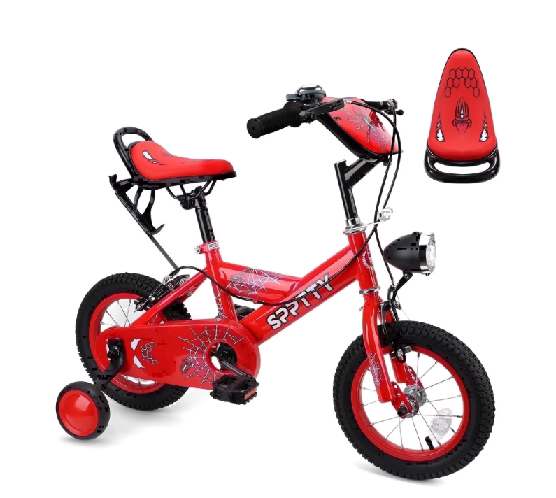 12 Inch Kids Bike with LED Lights,Bikes for Boys Girls Training Wheels,Fun Spider Graphics, Red