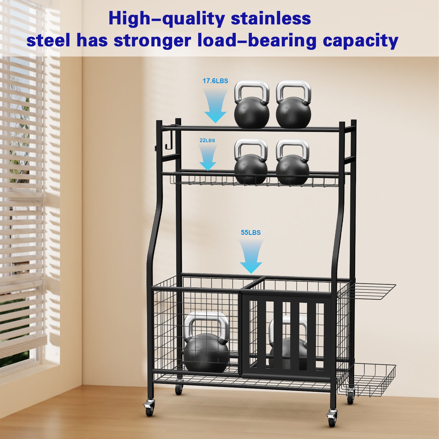 Garage Storage System, Garage Organizer with Baskets and Hooks, Sports Equipment Organizer for Sports Gear/Toys