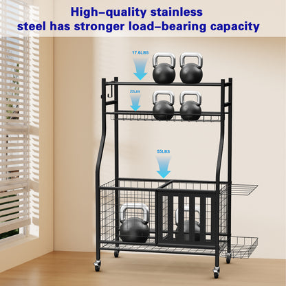 Garage Storage System, Garage Organizer with Baskets and Hooks, Sports Equipment Organizer for Sports Gear/Toys