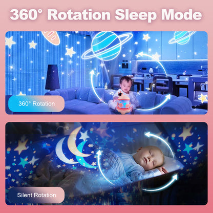 DOMQGA Night Light Projector,12 Films Soothing Sound Remote 360° Baby Night Light Projector,Birthday Christmas Gifts Kids Toys,Pink