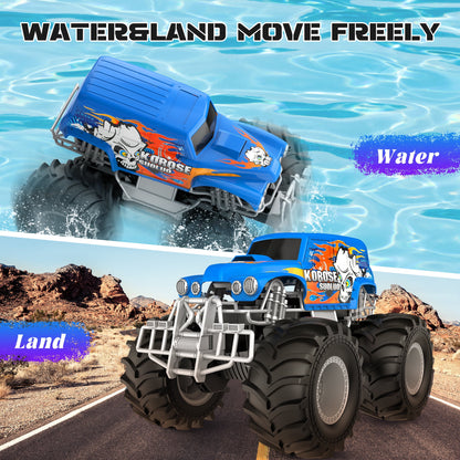 Amphibious Remote Control Car Toys for Boys Girls 2.4GHz 1:16 All Terrain Off-Road RC Car Waterproof RC Monster Truck Kids Pool Toys Remote Control Boat Gifts for Christmas