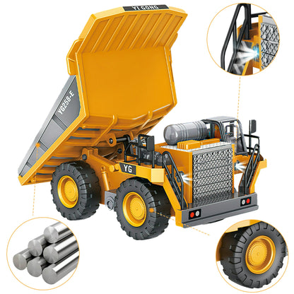 RC Dump Truck , 9-Channel Remote Control Car with Metal Bed & Light,Construction Truck Birthday Gift for Ages 3-12