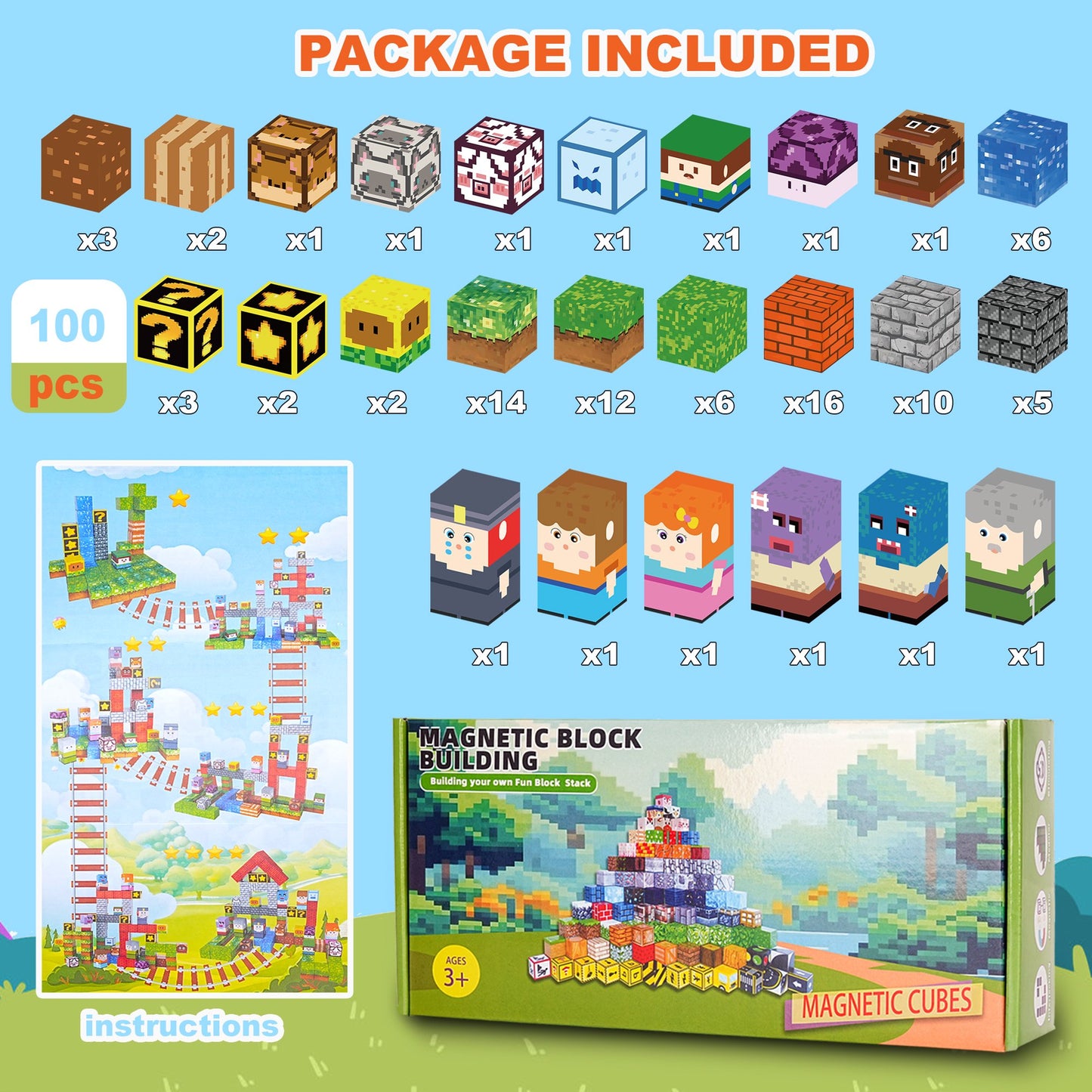 Magnetic Blocks - Build a Mine Magnet World Plants Wars Set, Magnetic Building Blocks Toddler Toys STEM Sensory Outdoor Toys for Boys and Girls Ages 3+, Birthday Christmas Gifts