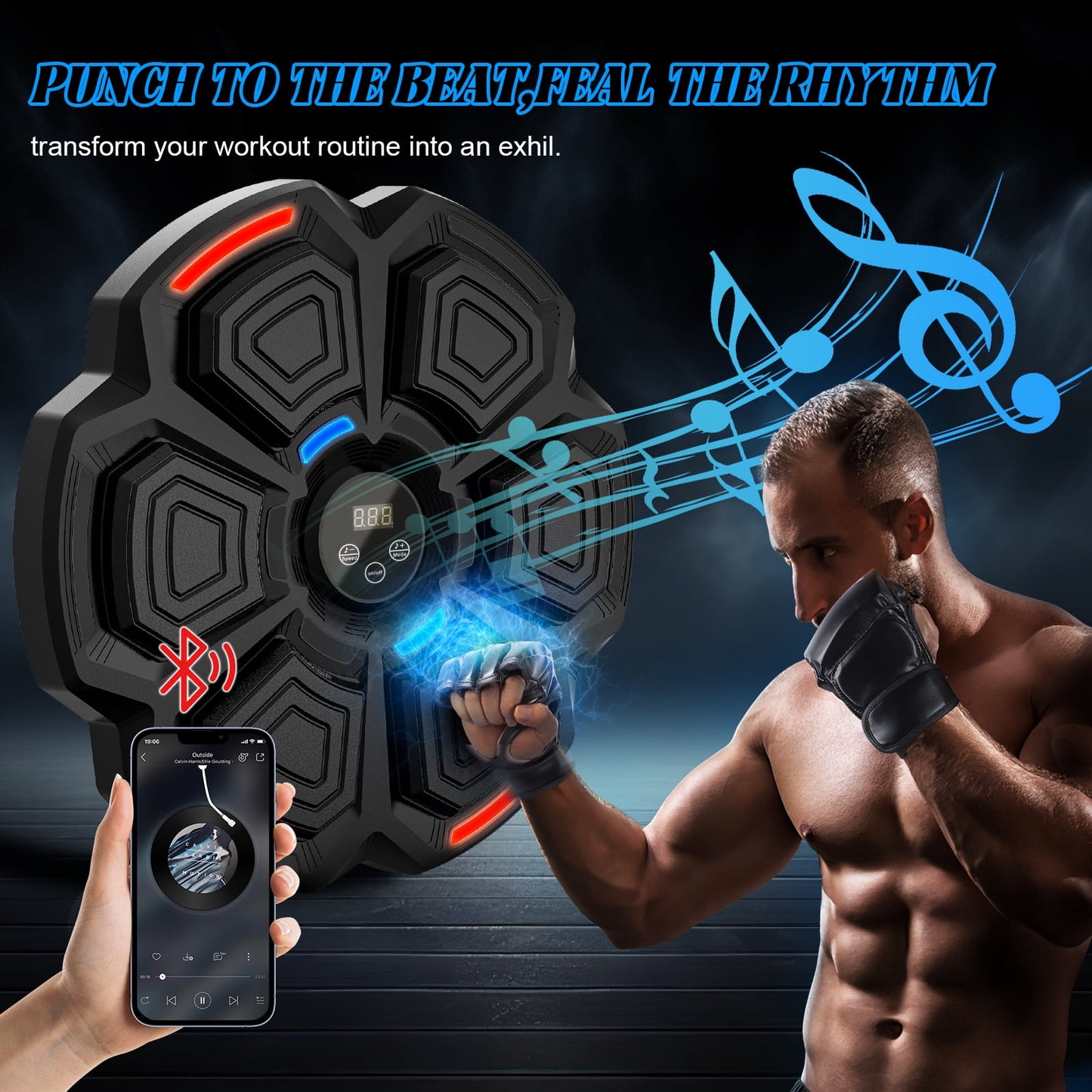 New Smart Music Boxing Machine with Boxing Gloves, Bluetooth Training Machine with LED Electronic Wall Mounted, Music Boxing Target Workout Punching Equipment for Kids and Adults