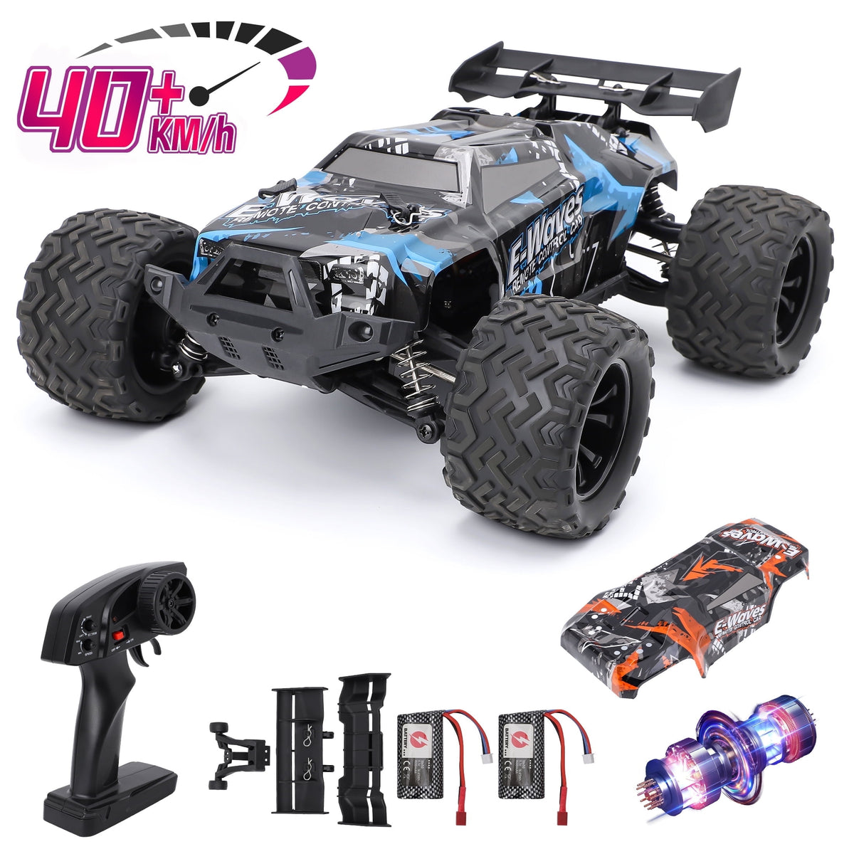 FAGINEY Fast RC Truck for Adults – 40+ km/h 1:14 4WD Off-Road Remote Control Car, 2 Batteries & 2 Shells