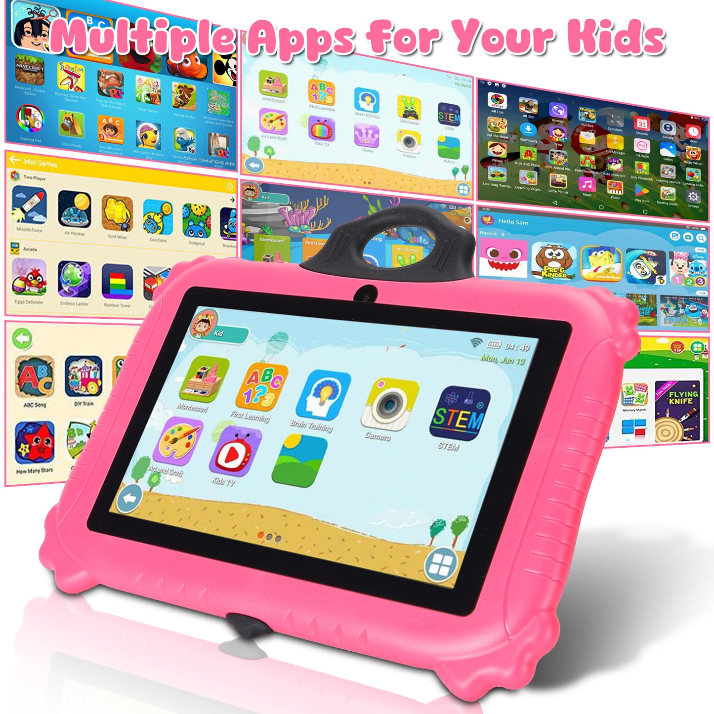 7" Kids Tablets, Android 11 Tablets for Kids Pre-Installed Learning Tablet Apps with 2GB RAM 32GB ROM Bluetooth WiFi Supports 128GB Expansion for Toddlers Children (Pink)