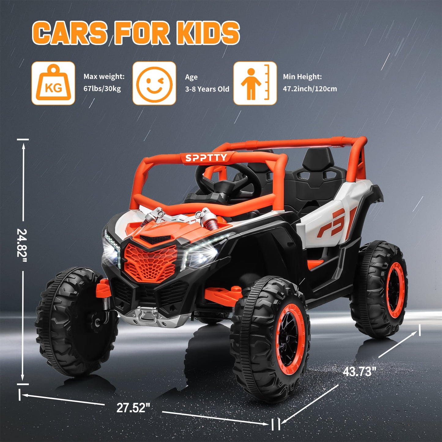24V Ride on Toys with Remote Control,4WD Ride on Car for Kids, Electric UTV with PU Leather 2 Seater,3-8Years